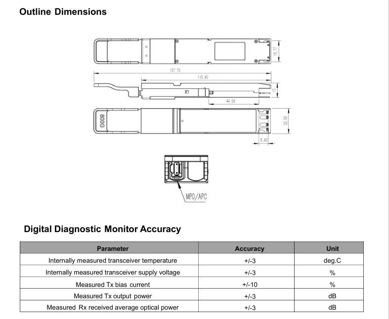 Bandwidth 400G Ethernet Network OSFP SR4 Multimode Fiber Transceiver Module with Hot-Plug Digital Diagnostic Functions