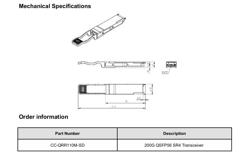 200G-SR4 Multimode Optical Transceiver 200G Hot Pluggable Design 1 Max 4W Power Min Receivable Compatible with OM3/OM4