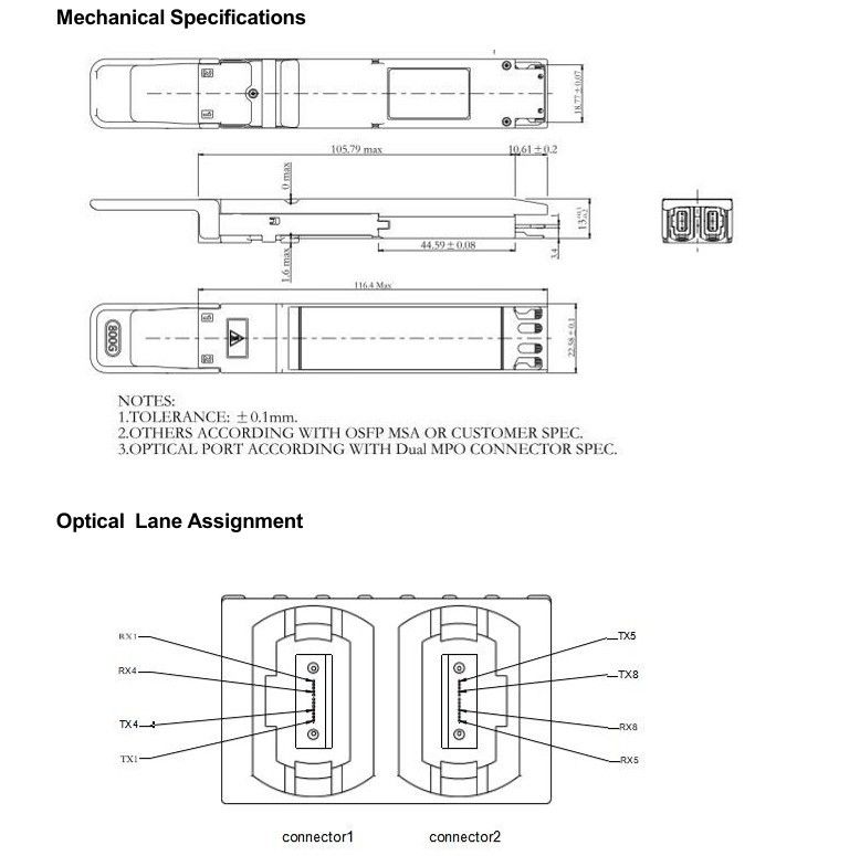 Computing Interconnect 800Gbps OSFP Optical Transceiver with Hotpluggable Dual MTP8APC Connector and High Data Rate