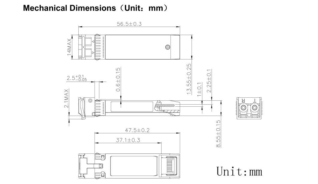 Cooling Technology 1550nm 40km ER/EW LC Duplex Industrial Temp -40-85°C 1.5W RoHS CE FCC Compliant 10G SFP Transceiver Module