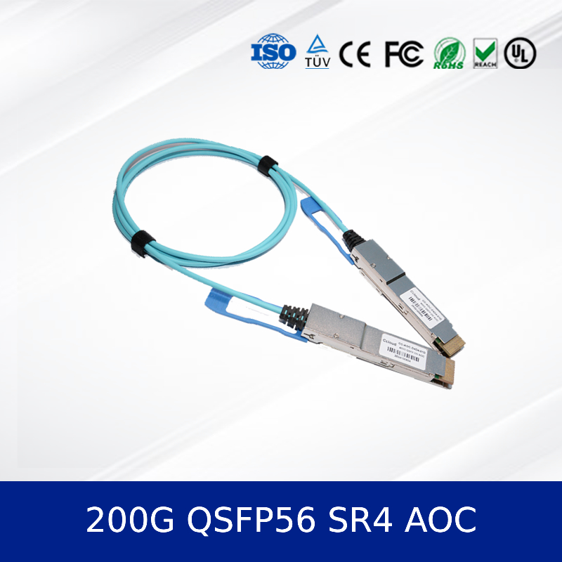 Optical Transceiver Module 200G QSFP56 SR4 AOC 3m For 200G Ethernet OM4 MMF, Low Power, CMIS Compliant