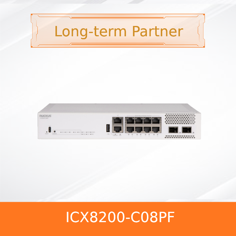 Stackable Power Switcher RUCKUS ICX 8200-C08PF - 8-Port Gigabit PoE+ Stackable Switch | 10G Uplinks